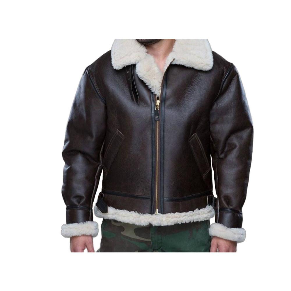 NEW CLOUD NINE mens sheepskin bomber coat in brown leather